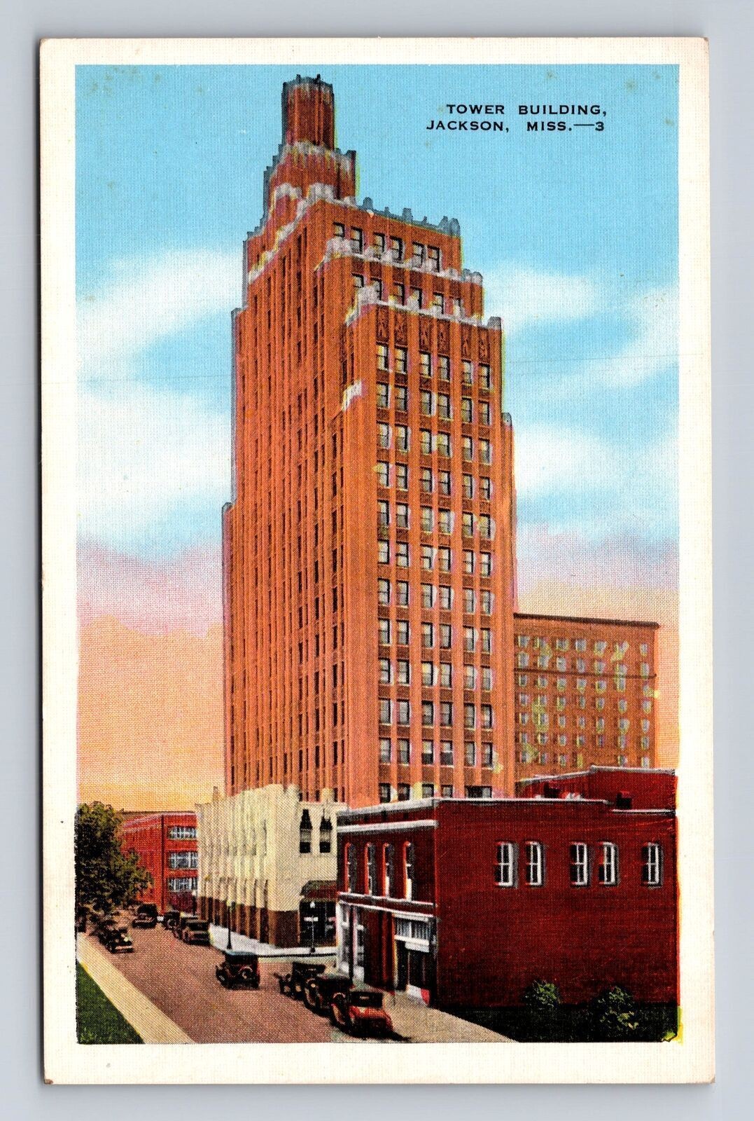 Jackson MS-Mississippi, Tower Building, Antique, Vintage Souvenir Postcard