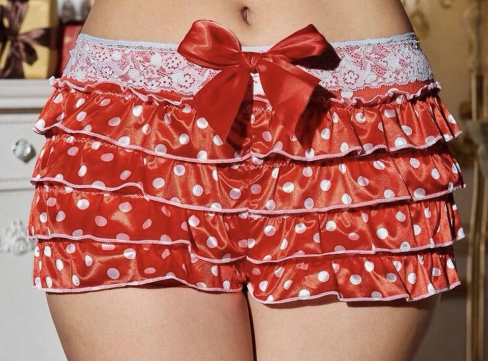 Праздничный красный горошек ярусный с оборками атласный Лолита мальчик короткие трусики XL новый - Изображение 4 из 4