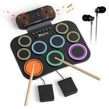 Electronic Drum Set, 9-Pad Roll-Up with Built-in Speaker Colorful