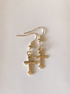 Cross Religious Tiny Gold Drop Dangle Charm Earrings Jewellery Gift