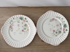 Royal Stafford Bone China Cake Plates Pair 24cm Floral Pink Vintage England