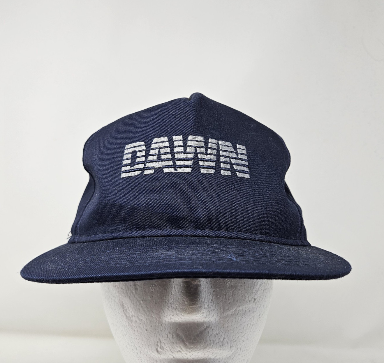 VINTAGE Dawn Hat Cap Snap Back Navy Blue Embroidered Mens K-Products USA 90s