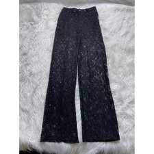 NWT Zara Womens Lace Sequin Trousers Pants Black High Waisted