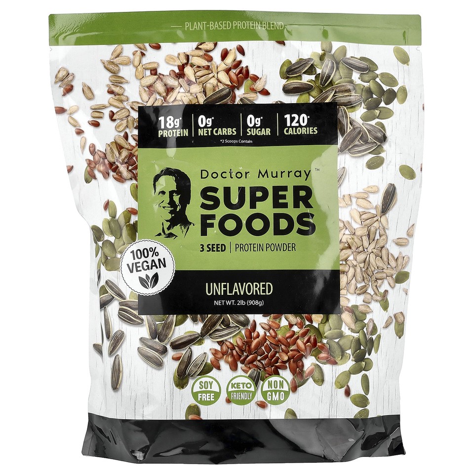 Super Foods, 3 Seed Protein Powder, Pumpkin + Flax + Sunflower, Unflavored, 2 lb
