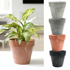 Classic Flower Pot Planter Concrete Effect Round Plastic Cover Indoor Outdoor