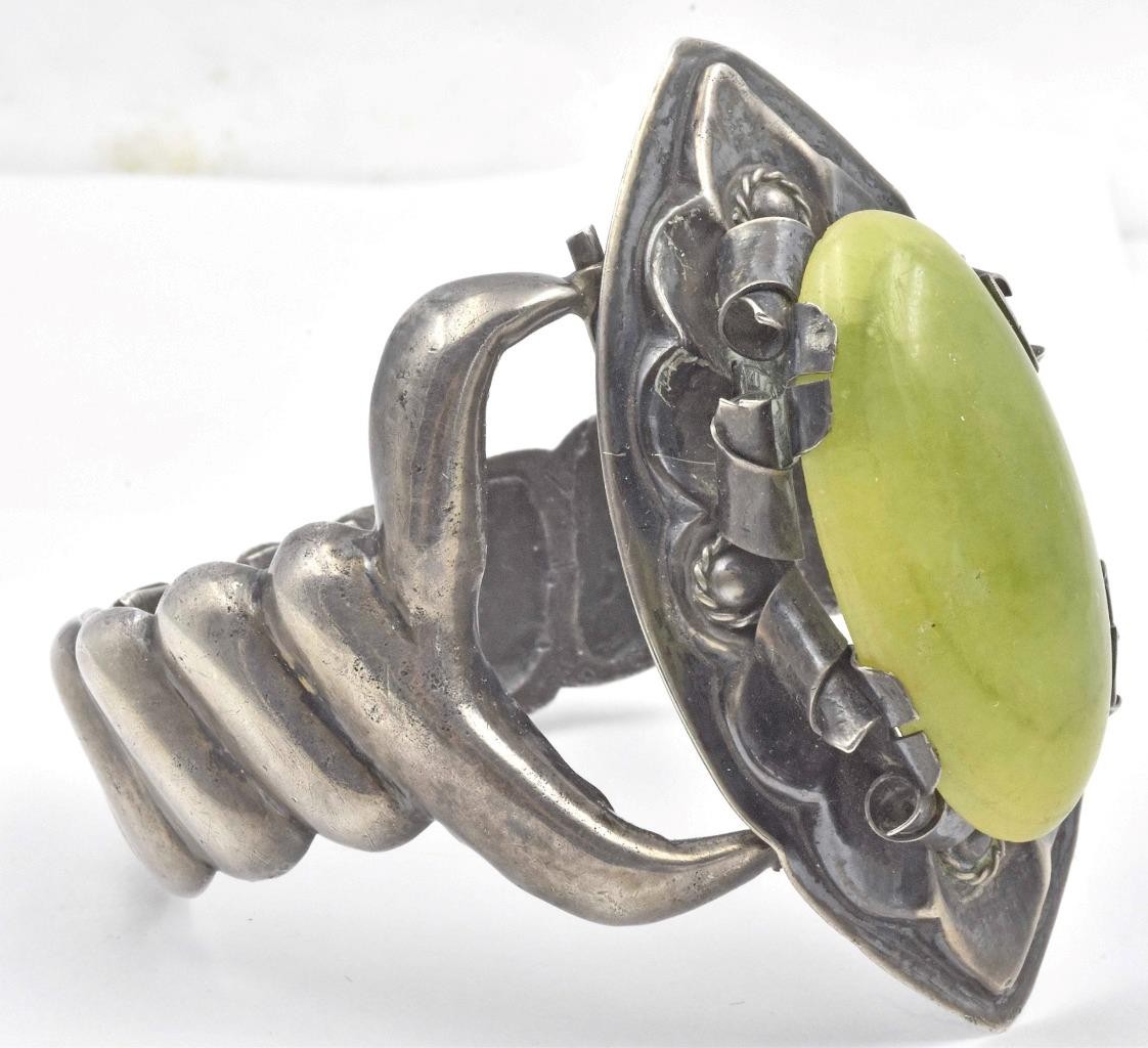 Antique Solid Silver & Mottled Green/Yellow natur… - image 2