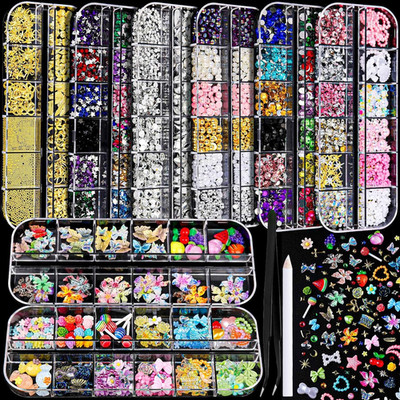 FANDAMEI Nail Charms and Gems, 8 Boxes Nail Art Kit for Design, Multi-Shape Rhin