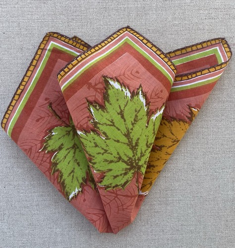 Vintage Leaf Design Handkerchief / Pocket Square Colette Hand Stitched 14.25"