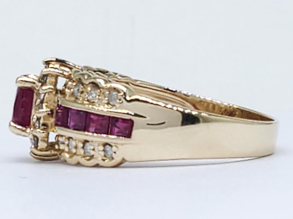 Ruby & Diamond Fashion Ring Solid 14K Yellow Gold… - image 3