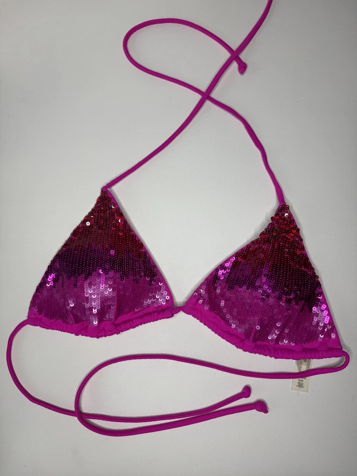 Victoria's Secret 比基尼上衣女式中号粉色亮片三角泳装 — 第 2/4 张图片