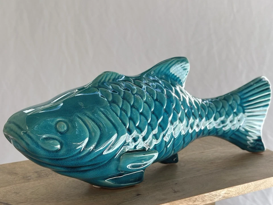 Figurine Koi Fish Gloss Finish Turquoise Urban Trends Decorative Lake Beach 15” - Image 4 of 4