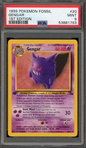 Pokemon Gengar Fossil 1st Edition NON Holo Rare #20 PSA 9 Mint