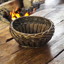 Vintage Wicker Jute Basket Bowl Planter Woven Natural Fireside Large Display