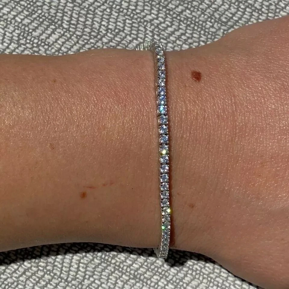 Pulseira de tênis feminina 7" corte redondo 6 quilates ouro branco 14K sólido presente de casamento - Imagem 2 de 4