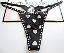 VICTORIA'S SECRET PINK Cotton High Leg Thong Panty S M L XL Black Polka Dot NWT