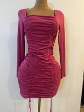 Women’s Fashion Nova Pink Square Neck Ruched Drawstrings Stretch Mini Dress