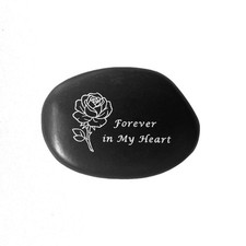 Memorial Stone - in Loving Memory Natural Black Pebble for Grave Sites, Memor...