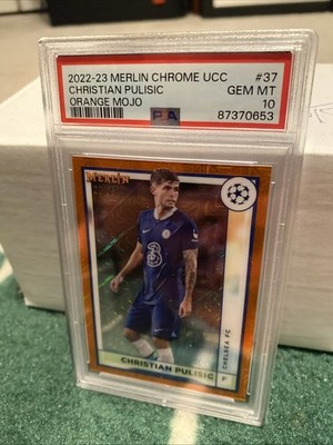 2022-23 Topps Merlin UCC Christian Pulisic #37 Orange Mojo /25 PSA 10