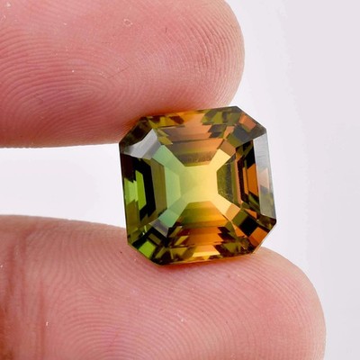 Certified Tourmaline Yellow Green Asscher Loose Gemstone 6.20 Ct From Mozambique