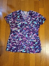 Womens Medium Tye Dye Scrub Top V Neck - Pink Purple Tie Dye Scrubstar