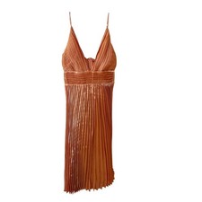 NEW Lulus Romantic Aesthetic Shiny Rust Orange Pleated Midi Dress Size MEDIUM