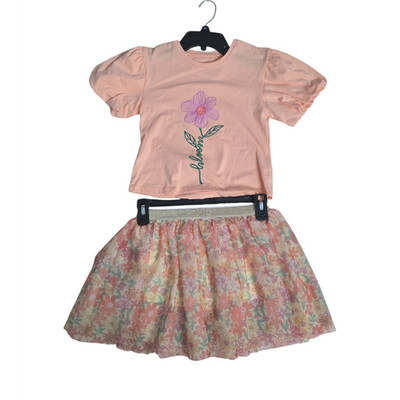 Joss & Squatter Girls 2-Piece Skirt Set 6X Pink Embroidered Top Floral Skirt