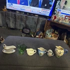 Green Depression Glass Creamer, Horses Pitcher And More Creamers Gravy Boat Lot