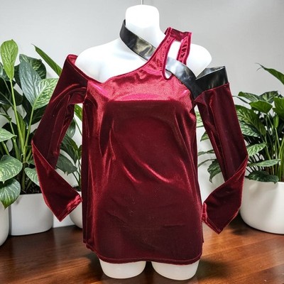 Venus Burgundy Velvet Cut-out Faux Leather Strappy Top Off The Shoulder Large