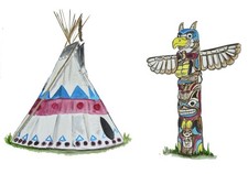 Decal Vinyl Sticker Tee Pee And Totem Pole - Printed Vinyl Decal Made in USA