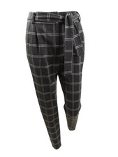 Calvin Klein Women's Plus Size Plaid Slim Fit Tie-Waist Pants