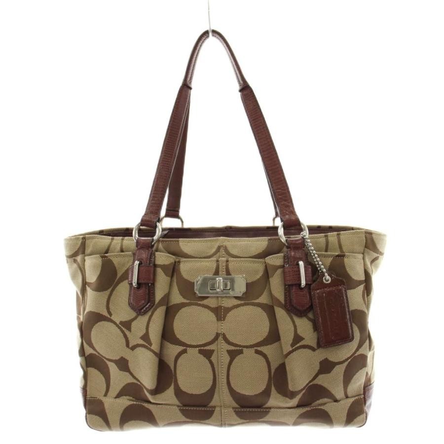 Coach Chelsea Signature Tote Shoulder Bag Canvas Leather Beige Brown 18043
