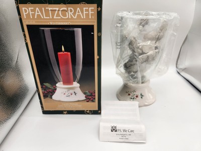 PFALTZGRAFF WINTERBERRY GLASS HURRICANE VOTIVE CANDLEHOLDER WITH STONEWARE BASE