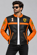 Men's Leather Racing Jacket: Biker Motorcycle Style, Grand Prix Patches