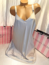 Victorias Secret Satin Nightie Gown Open Back Bling Straps Large Gray