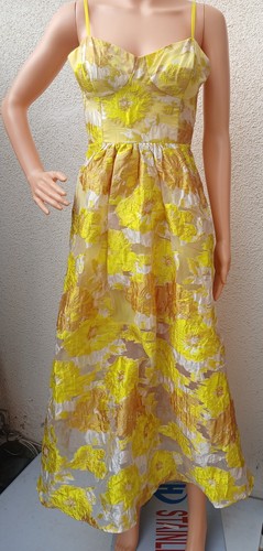 NWT Showpo Brailey Midaxi Dress Yellow Floral Jacquard A-Line Corset US 6