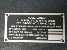 Jeep Willys Kiaser M715 Nominclature Plate With Winch P19