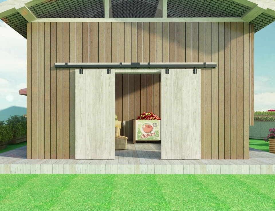 Caixa preta pista dupla deslizante porta celeiro ferragens, kit de montagem na parede resistente - Imagem 2 de 4