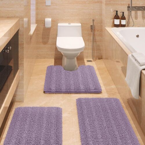 Ultra Soft Non Slip Bathroom Rug Set 3 Piece Chenille Absorbent Plush Mats - Picture 10 of 62