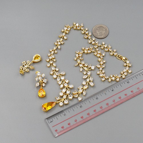 18K Gold Plated GP Topaz Zirconia CZ Necklace Earrings Wedding Jewelry Set 6181 - Picture 8 of 8
