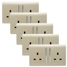 Plug Sockets 2 Gang 13 Amp Screwless Decorative Modern Trendi Switch (5 Pack)