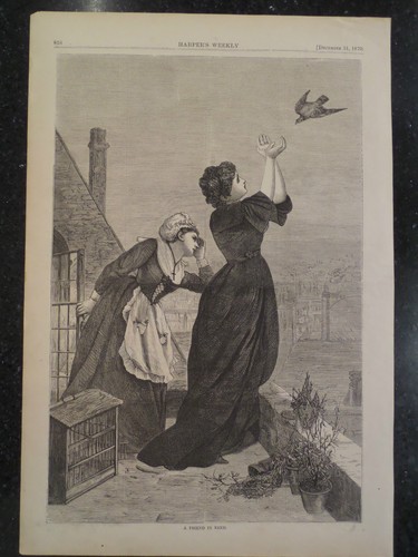 HOMING PIGEON A FRIEND IN NEED FRENCH ENGRAVING HARPER'S WEEKLY 1870 - Picture 2 of 2
