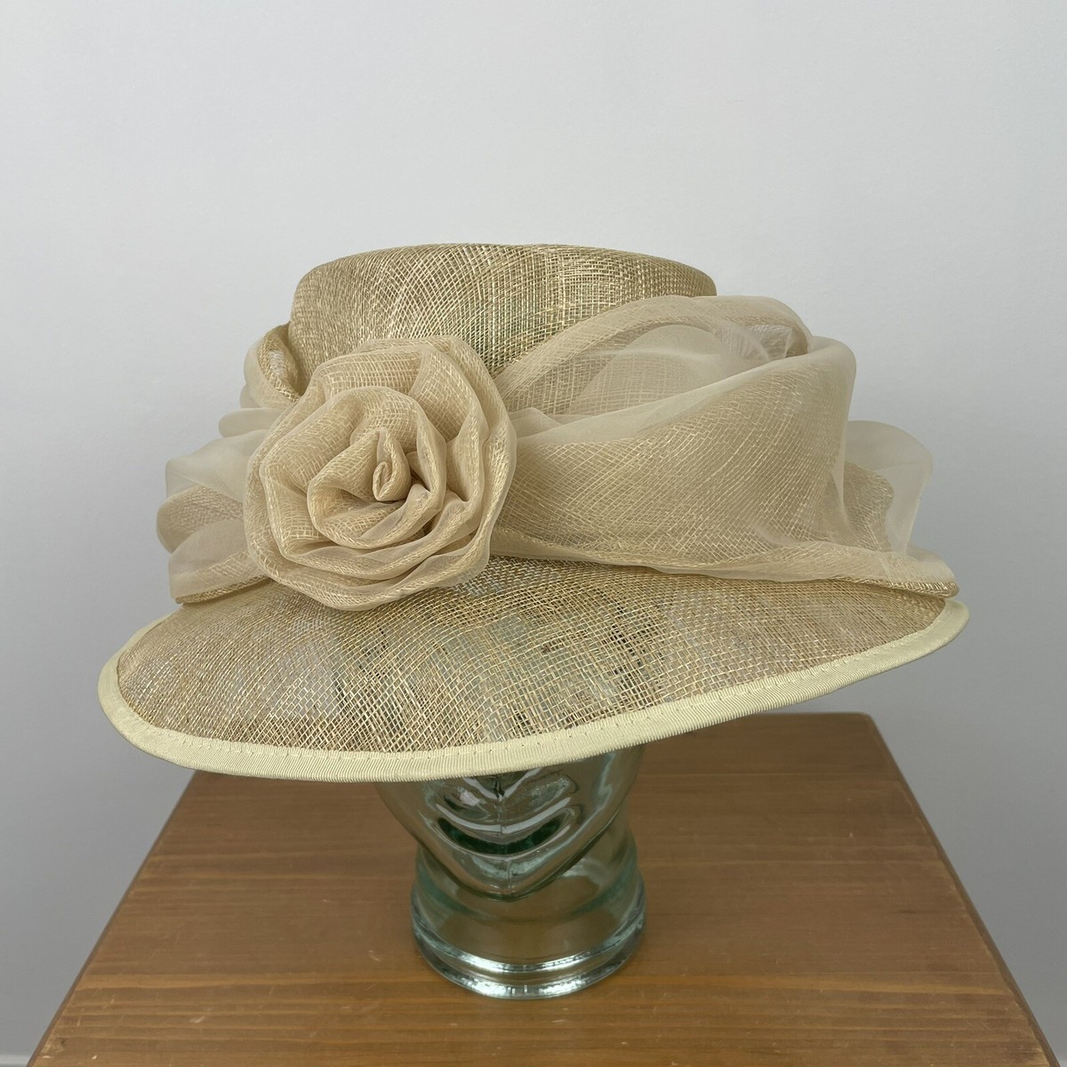 Debenhams Hat Box Formal Hat Beige Cream Organza Trim