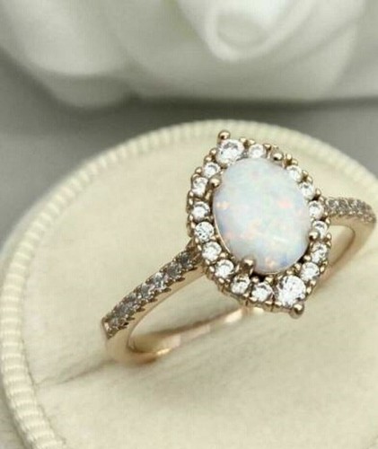 3Ct Oval Cut Natural Fire Opal & Diamond Halo Engagement Ring 14K Rose Gold Over - Picture 2 of 5