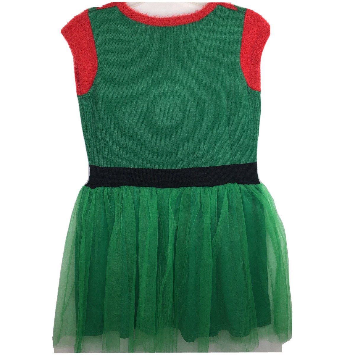 Christmas Sweater Elf Dress Green Knit & Tulle Sz L Cute Ugly Tacky Holiday  | eBay
