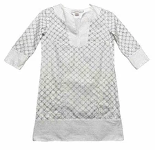 Gretchen Scott Designs Dress Women XS White Silver Embroidered Sheath All Cotton