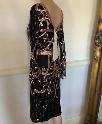 Goddiva Black-Gold Sequin long Sleeve Evening Dress Cocktail Prom Party size 10 | eBay UK Goddiva Black-Gold Sequin long Sleeve Evening Dress Cocktail Prom Party size 10 | eBay UK
