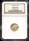 NGC - Mercury Dime - 10c - 1943 D - MS -66 - FB