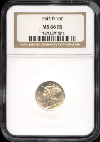 NGC - Mercury Dime - 10c - 1943 D - MS -66 - FB