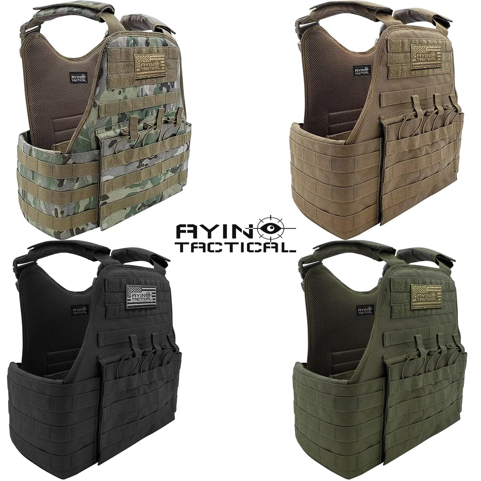 AYIN TACTICAL Padded Plate Carrier Vest w/ MOLLE Web Pouches, Adjustable EDC Chest Rig - AYIN