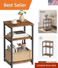 Elegant 3-Tier Nightstand in Rustic Brown and Black Steel - Ideal for Any Room